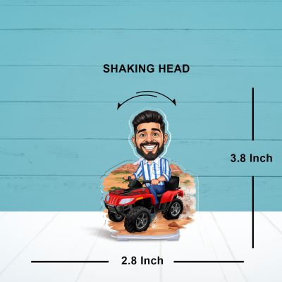 A Man with mountain car Personalized Bobblehead Caricature Acrylic Standee, Funny Cartoon Character Desk Decor Funny Gift for Brother & Friends Solar Powered Moving Head for Car Dashboard & Tabletop